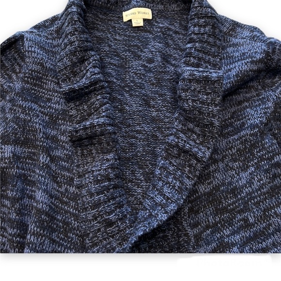 STUDIO Works Open Front Cardigan Sweater Heathered Navy Blue‎ Women’s Large L - Picture 3 of 5